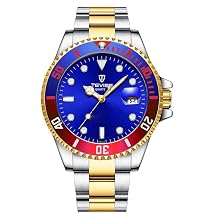 FANMIS Mens Luxury Rotatable Bezel Calendar Sport Luminous Business Quartz Waterproof Stainless Steel Watches Blue B