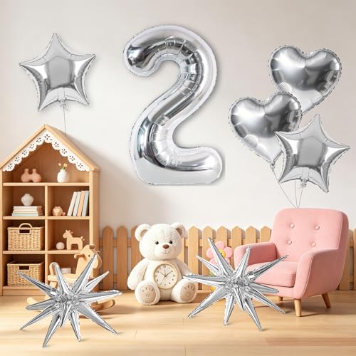 Image of TONIFUL 2nd Birthday Balloons Kit 40Inch Silver Large Number 2 Foil Balloon