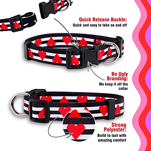 Native Pup Valentine's Day Heart Dog Collar, Cute Pink Red Puppy Gift (Large, Striped Hearts) #TOP3