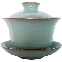 Celadon Kung Fu Teacups with Lid 4.7-Ounce Porcelain Gaiwan Grey Grack