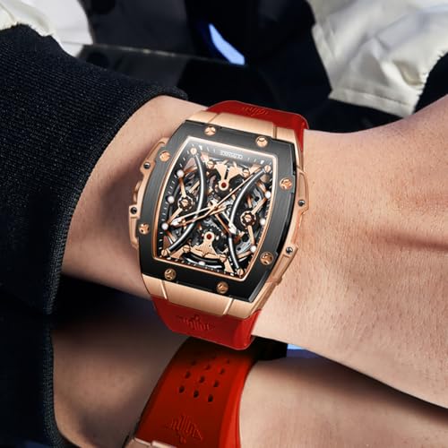 Image of OLEVS Watch Men Self Winding Luxury Skeleton Mechanical Business Dress Square Wrist Watches Calendar Watches