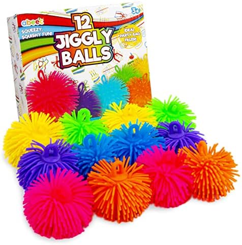 abeec 12 Pack Of Jiggly Balls - Stress Balls For Kids - Party Bags Fillers - Sensory Toys - Jiggle Balls For Kids - Squishy Fidget Toys - Contains Assorted Colours