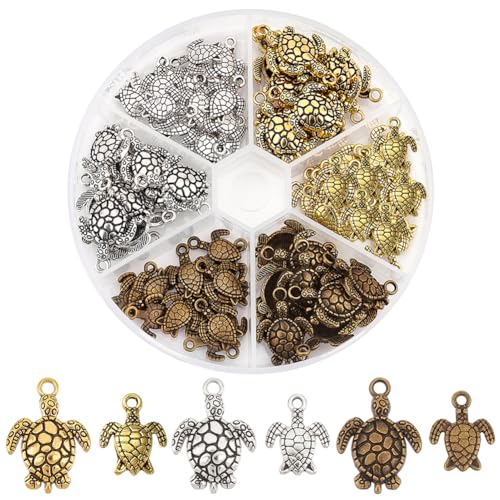 PH PandaHall 90 Pieces 6 Style Tibetan Turtle Shaped Alloy