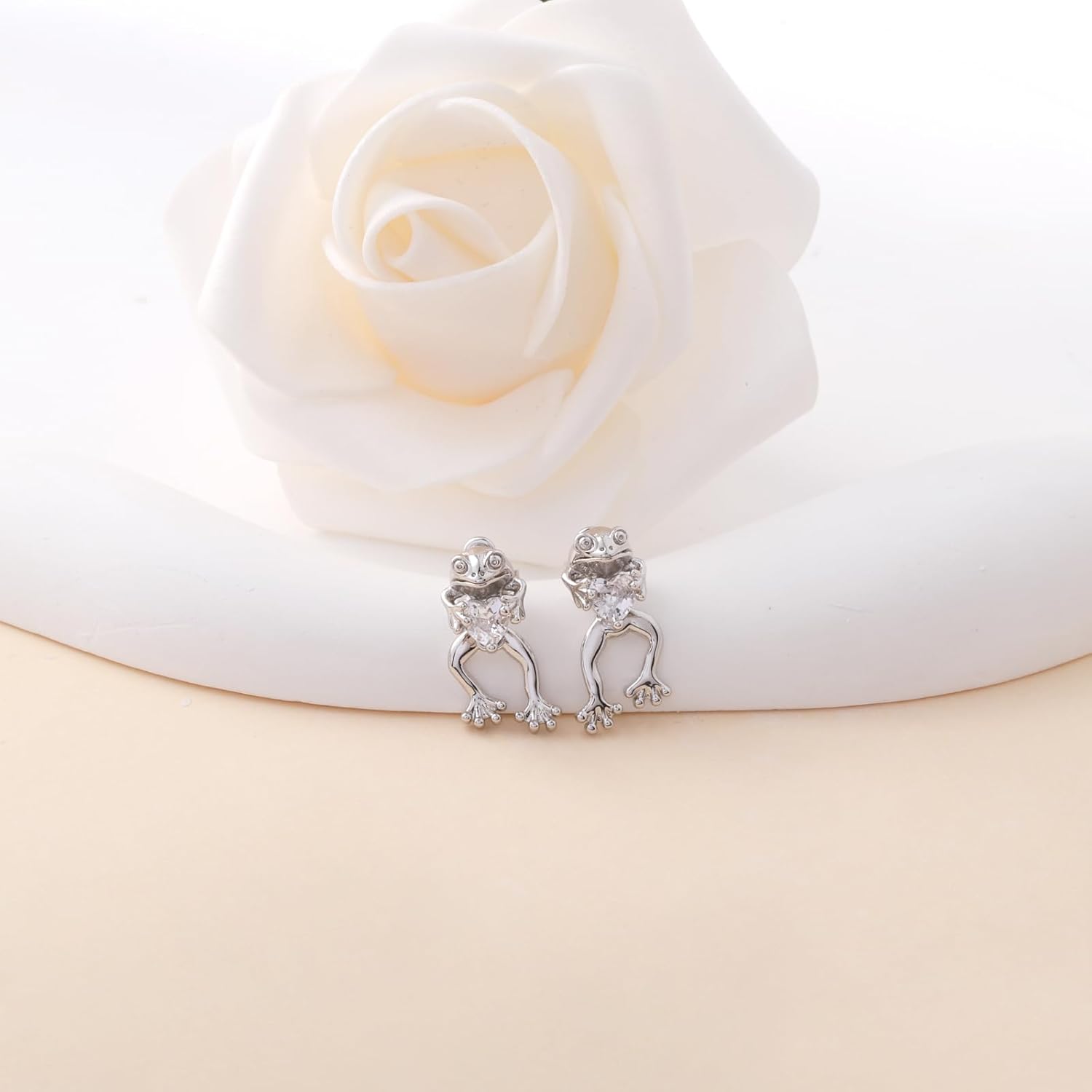 925 Sterling Silver Frog Earrings - Heart Birthstone Animal Cute Frog Stud Earrings Stuff forw Women Christmas Birthday Jewelry Gifts - Image 3