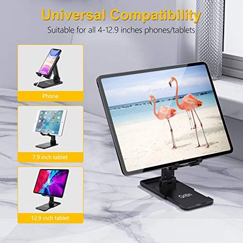 Tablet Stand, Gritin Adjustable Tablet Holder - Foldable Desktop Tablet/Phone Stand Holder Super Stable Compatible with New iPad 12.9, 11, 10.5, 9.7 Air mini 2 3 4 and All 4 -12.9" Tablets