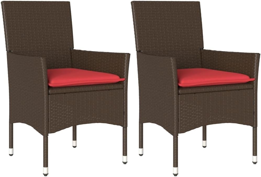 vidaXL Patio Chairs with Cushions 2 pcs Brown Poly Rattan
