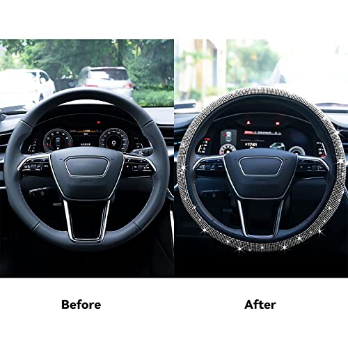 Limsas Bling Rhinestone Steering Wheel Cover With Crystal Diamond For Women, Sparkling Car Wheel Protector Universal Fit 14-15 Inches - White #TOP4