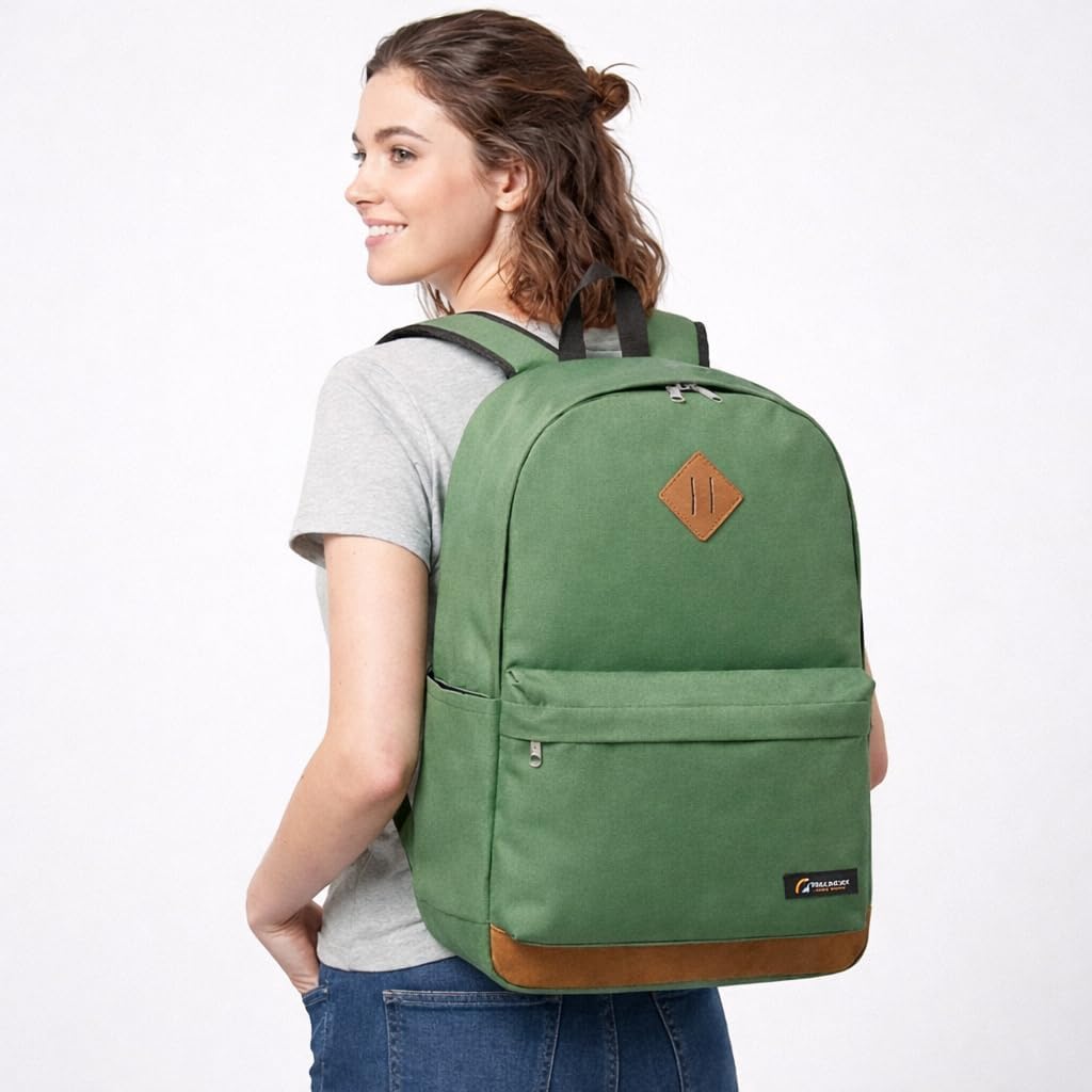 TRAILKICKER Green School Backpack, 17 Inch Laptop Backpack for College, Work & Travel, Lightweight Water-Resistant 25L Bookbag with Side Pockets