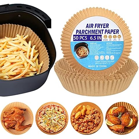 Baking Paper Airfryer Paper, Non-Stick Disposable Parchment Paper, Waterproof, Oilproof, Non-Porous Air Fryer Paper for Hot Air Fryer, Frying Pan, Oven, Microwave (50, 6.5 Inches) Cover