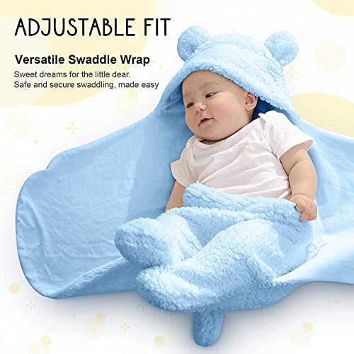 Image of BRANDONN Baby Blanket New Born Pack of Wearable Swaddle Wrapper Security Blanket for Kids for 0-6 Month Babies (SkyBlue Sherpa, 70 cm x 70 cm)