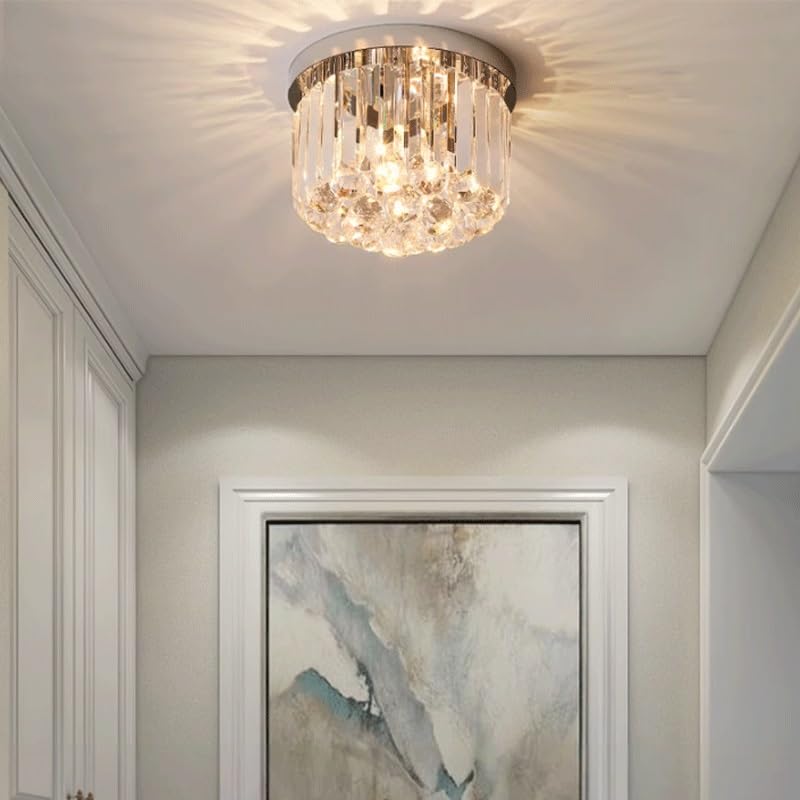 Plafonnier moderne pour couloir et balcon lustre argenté chic E14