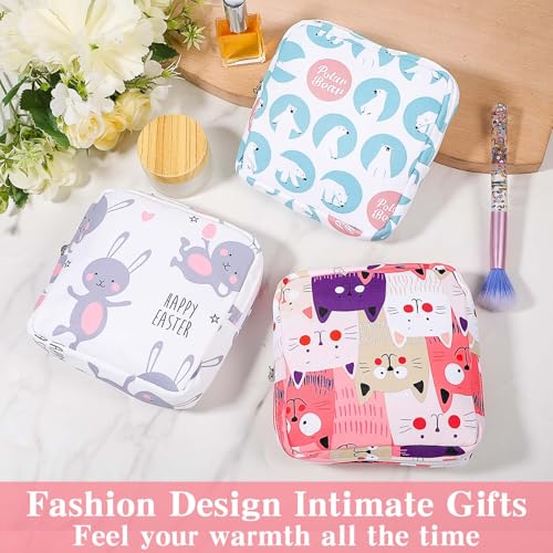 Image of 3 PCS Sanitary Pad Storage Bag Portable Period Bag for Teen Pads /Sanitary Napkins /Tampons, Sanitary Napkin Storage Bags First Period Gifts for School, Hygiene Bags Travel Containers (Pink,Grey, Blue)