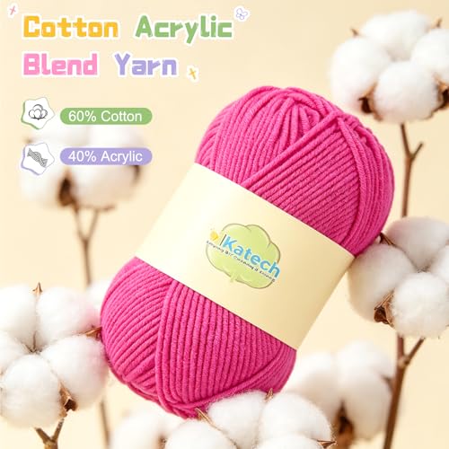 Image of Katech Milk Cotton Yarn for Crocheting, 60% Cotton 40% Acrylic-Starter Kit | 12*50g /147yd-3 DK-Soft Combed Cotton Yarns for Baby & Beginner-No Split, Multicolor Yarn Set for Blankets & Colorful Crafts