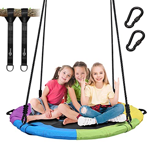 Trekassy 700lb Saucer Tree Swing for Kids Adults 40 InchTextliene Waterproof Frame Includes 2 Tree Hanging Straps