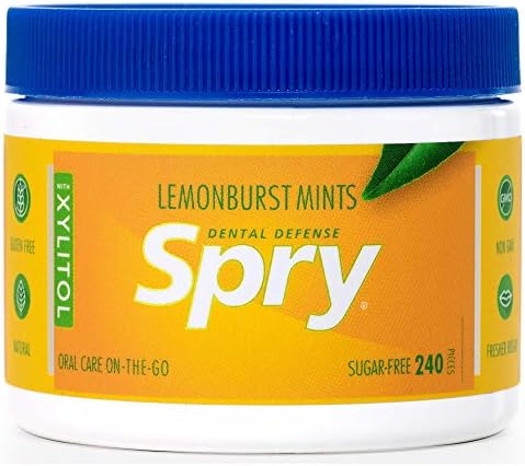 Spry Xylitol Lemon Burst Mints Sugar Free Candy - Breath Mints That Promote Oral Health, Dry Mouth Mints That Increase Saliva Production, Stop Bad Breath, 240 Count (Pack of 1)