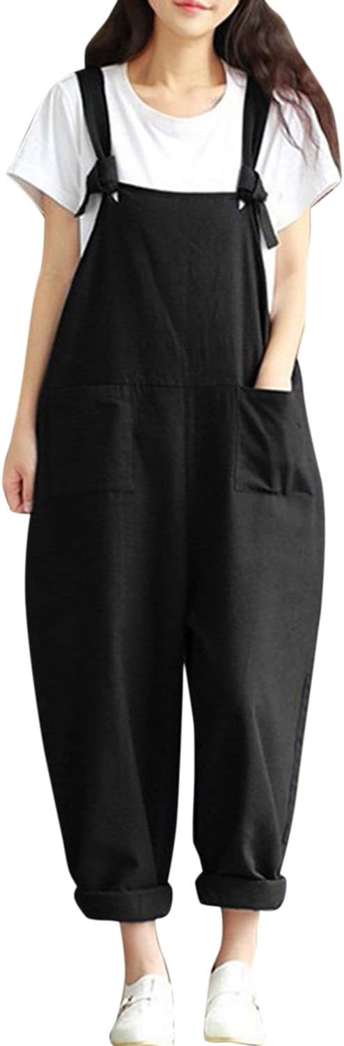 Women Loose Dungarees Jumpsuits Casual Strap Sleeveless Overalls