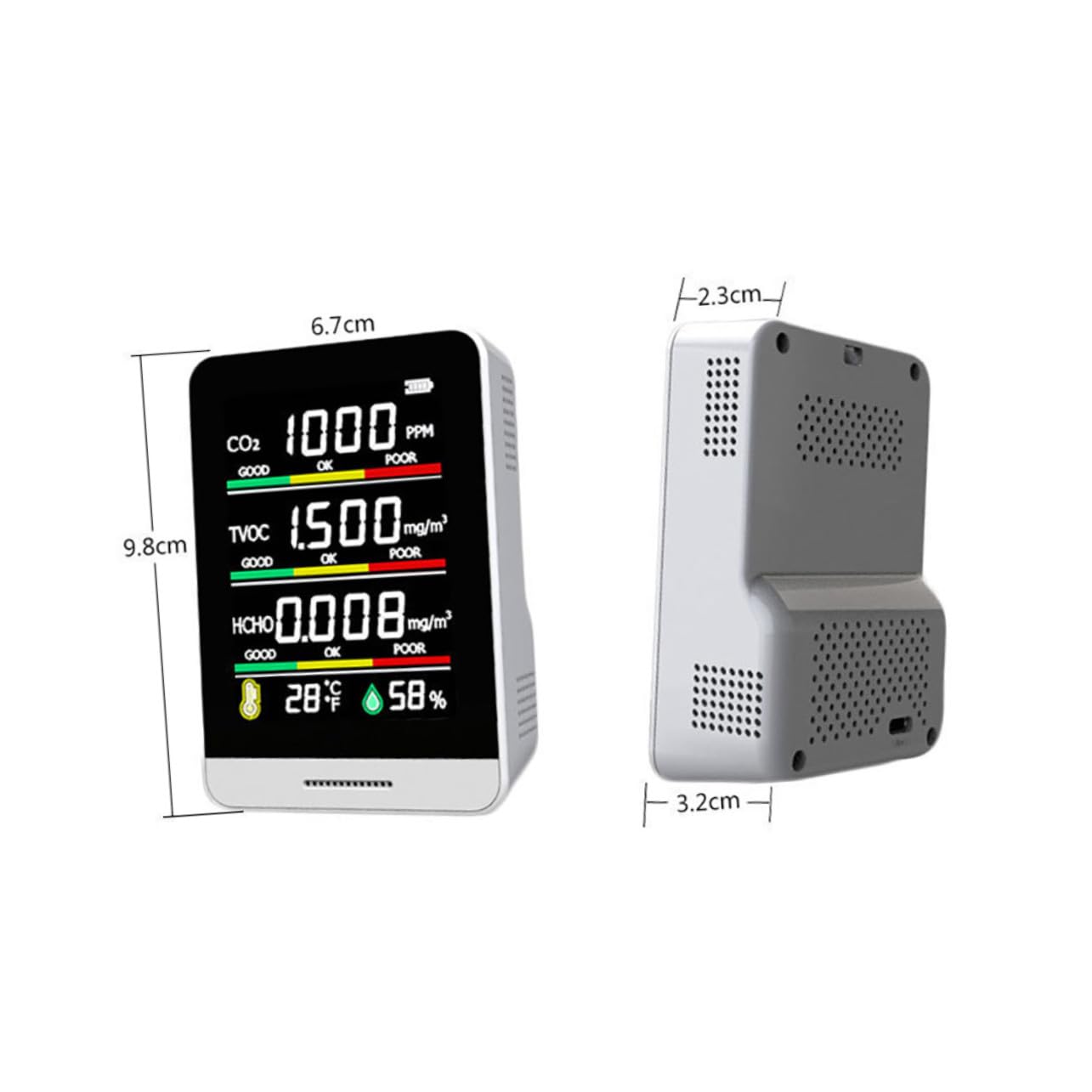 PLAFOPE Medidor Calibración Calidad Portátil Co2 de Interior Aire del Incorporada Batería y Compensación de Vidrio Blanco para Invernadero