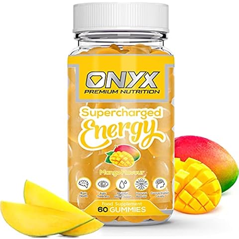 Supercharged Energy Gummies - 60 Vegan Gummies - High Strength Immune Support with Vitamins A, C, D, Biotin Zinc - Mango Flavour Cover