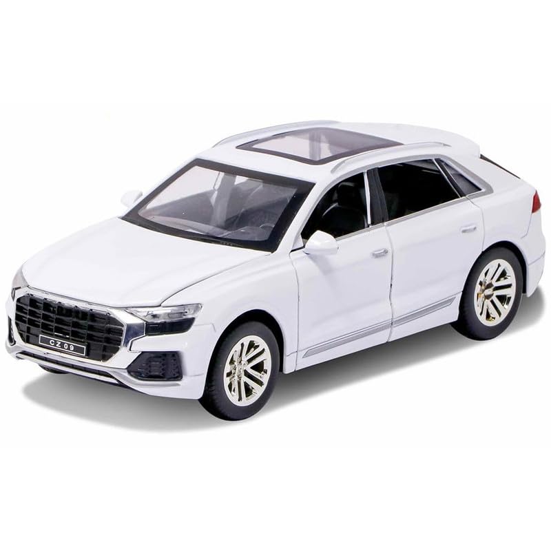 Image of New 1:32 Q8 Diecast Alloy Metal Pull Back Car with Openable Doors Music Sound and Light Vehicle Toy Car for Kids Boys (White)