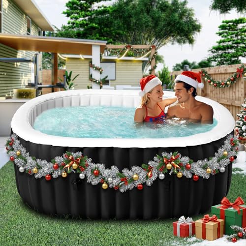 2 Person Inflatable Hot Tub with Side Table, Oval Blow Up Portable Hot Tub, Leak-Proof PVC Outdoor Spa with 100 Strong Air Jets, Heater Pump and Insulated Cover, 75” X 47”X 25”