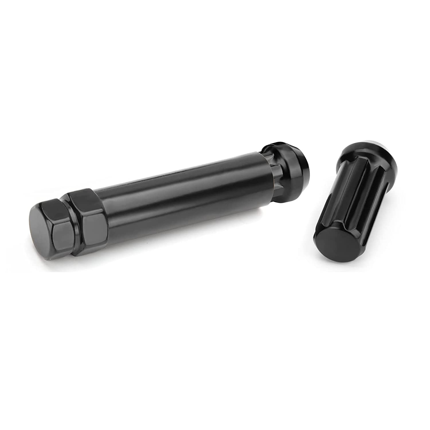 ISTOVO M14X1.5 Nakrętki do kół, 24 . 14 mm x 1,5 7 Spline Drive Ahle Cone nakrętki do kół 2 czarne z 2 nasadkami