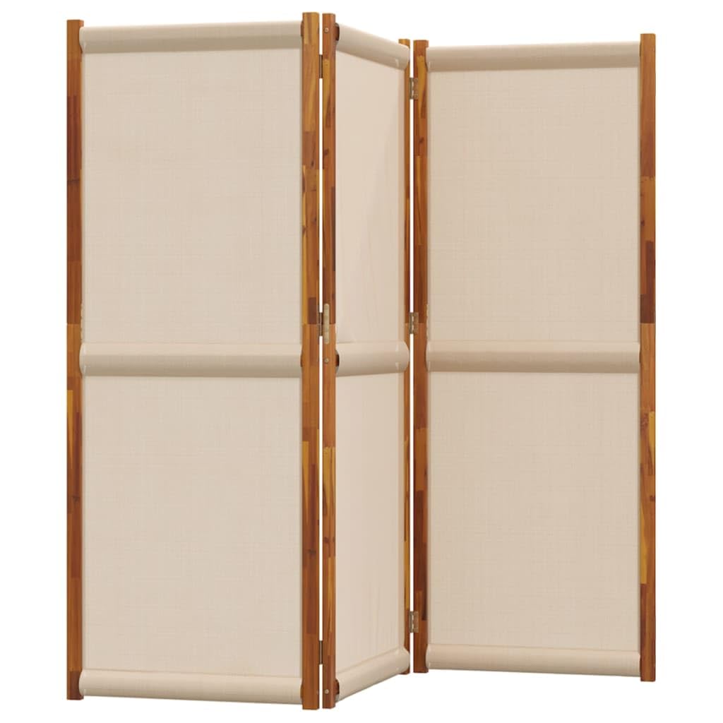 Biombo de madera de acacia topo, 3 piezas, 210 x 180 cm, textileno, protección visual para interior y exterior, plegable, para privacidad