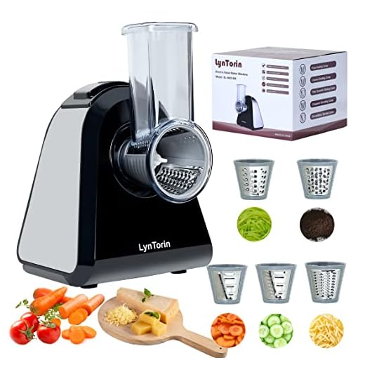 LynTorin Electric Cheese Grater, Salad Shooter Electric Slicer/Shredder for Vegetable Fruits, One-Touch Control Electric Salad Maker Machine with 5 Attachments,Electric Vegetable Graters for Home Use