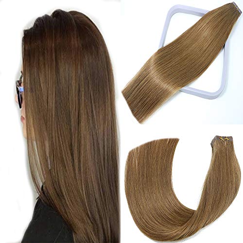 Tape in Hair Extensions 8 Ash Brown 100% Remy Human Hair Extensions Silky Straight for Fashion Women 20 Pcs/Package(18Inch #8 Ash Brown 40g)