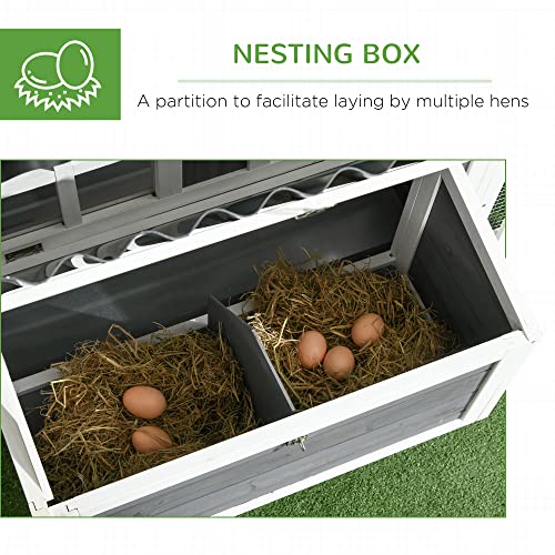 Image of PawHut Wooden Chicken Coop with Run for 1-2 Chickens, Hen House with Nesting Box, Removable Tray, Fence, Outdoor Poultry Cage, 68 inch x 59 inch x 42 inch, Gray