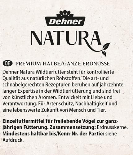 Dehner Natura Premium Wildvogelfutter, halbe / ganze Erdnüsse schalenfrei, Ganzjahresfutter proteinreich / energiereich, hochwertiges Vogelfutter für Wildvögel, 3.4 kg
