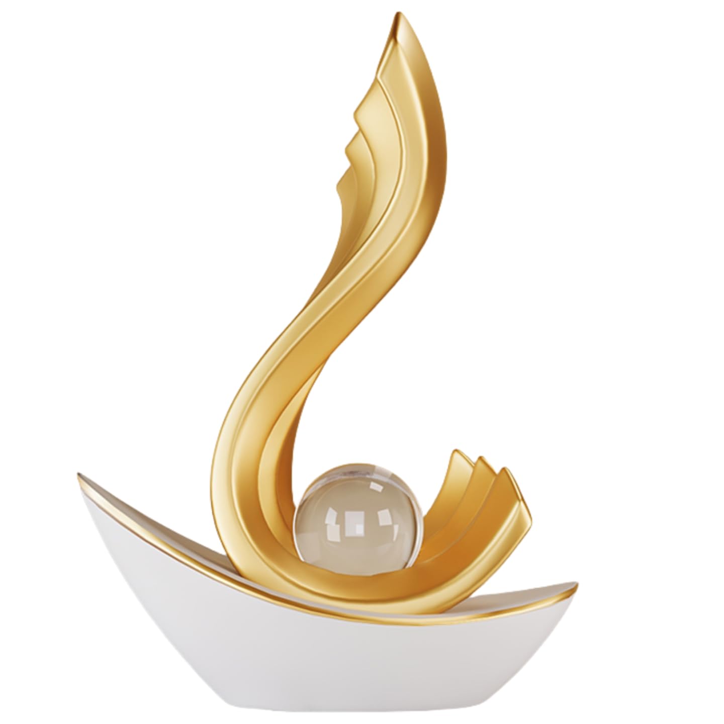 XGZY Gold Sailboat Sculpture with Crystal Ball- Modern Art Home/Office Decor for Shelf &Desk-Ideal Gift-9.37" H