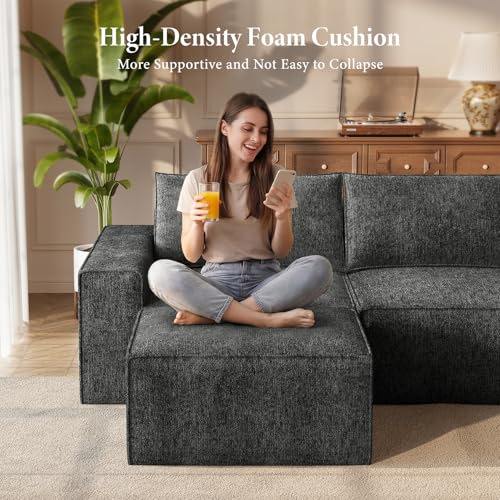 Image of Vesgantti 114 inch Boneless Modular Sectional Sofa, Modern U Shaped 5 Seater Couch with 2 Ottoman & Deep Seat, Convertible Chenille Cloud Couches for Living Room, No Assembly Required, Dark Grey