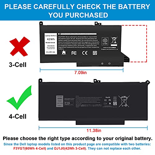 Image of F3YGT 60Wh Laptop Battery for Dell Latitude 12 7000 7280 7290 /13 7000 7380 7390 P29S002 /14 7000 7480 7490 P28S P28S001 P73G P73G002 Series DM3WC 0DM3WC DM6WC 2X39G KG7VF V4940 451-BBYE 453-BBCF