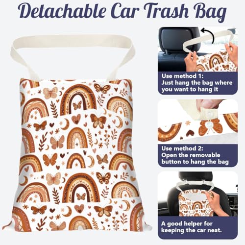 Image of Bohemia Rainbow Car Trash Bag Hanging Car Garbage Bag with Snap Buttons Cute Car Back Seat Trash Bag Portable Garbage Can for Car Interior Hanging Car Accessories Travel Camping