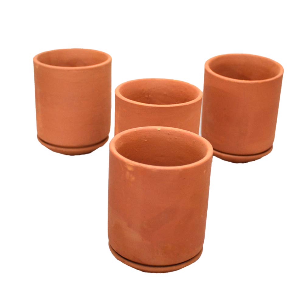 Mudfingers 3.5" Cylinder Terracotta Indoor Pot with Drain Plate Pack