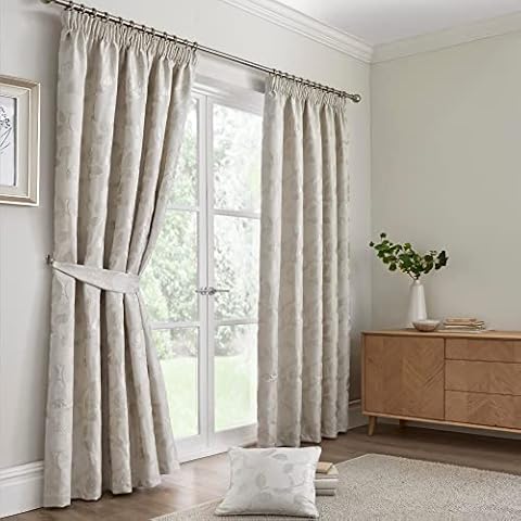 Curtina Pale Beige Leaf Curtains 90" Cover