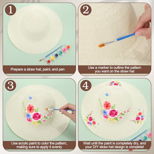 image for Chicingyou 6 Set DIY Straw Hat Set DIY Tea Party Hats Handmade Cap wit