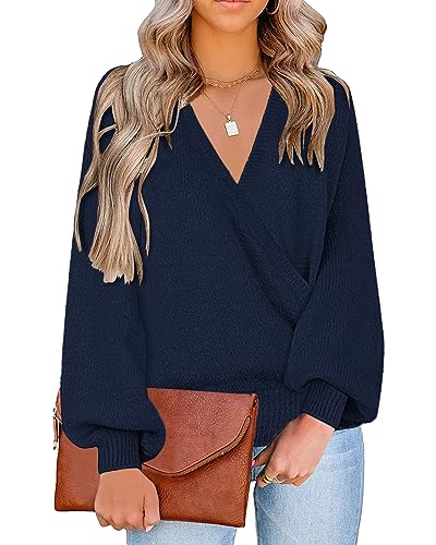 LookbookStore Women's Knit Long Sleeve Faux Wrap Surplice V Neck