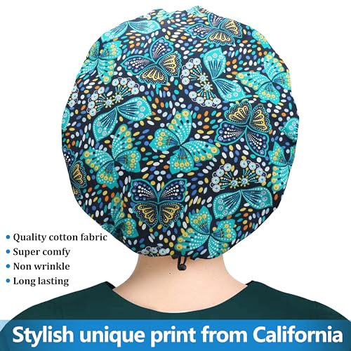 Image of ABAMERICA Bouffant Caps with Button and Sweatband, Adjustable Scrub Caps for Women Men, One Size Multi Color