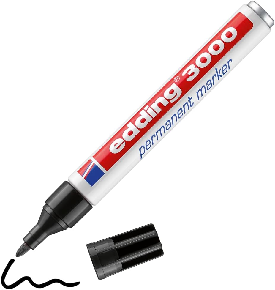 3000 Permanent Marker - Black - 1 Pen - Round Tip 1.5-3 Mm - Quick Drying Permanent Marker - Waterproof, Smudge-Proof - For Cardboard, Plastic, Wood, Metal - Universal Marker
