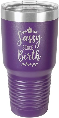 SASSY SINCE BIRTH - Vaso morado de 30 onzas con popote y tapa superior deslizante  Taza de viaje de acero inoxidable  Comparar con Yeti Rambler disponible en Yaxa Peru