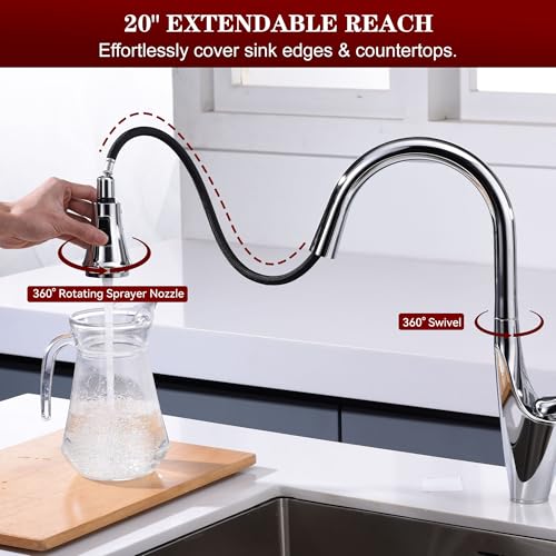 Image of sumerain Kitchen Faucet with Pull Down Sprayer, Modern Single Handle Single Hole Kitchen Sink Faucet Chrome,Stainless Steel