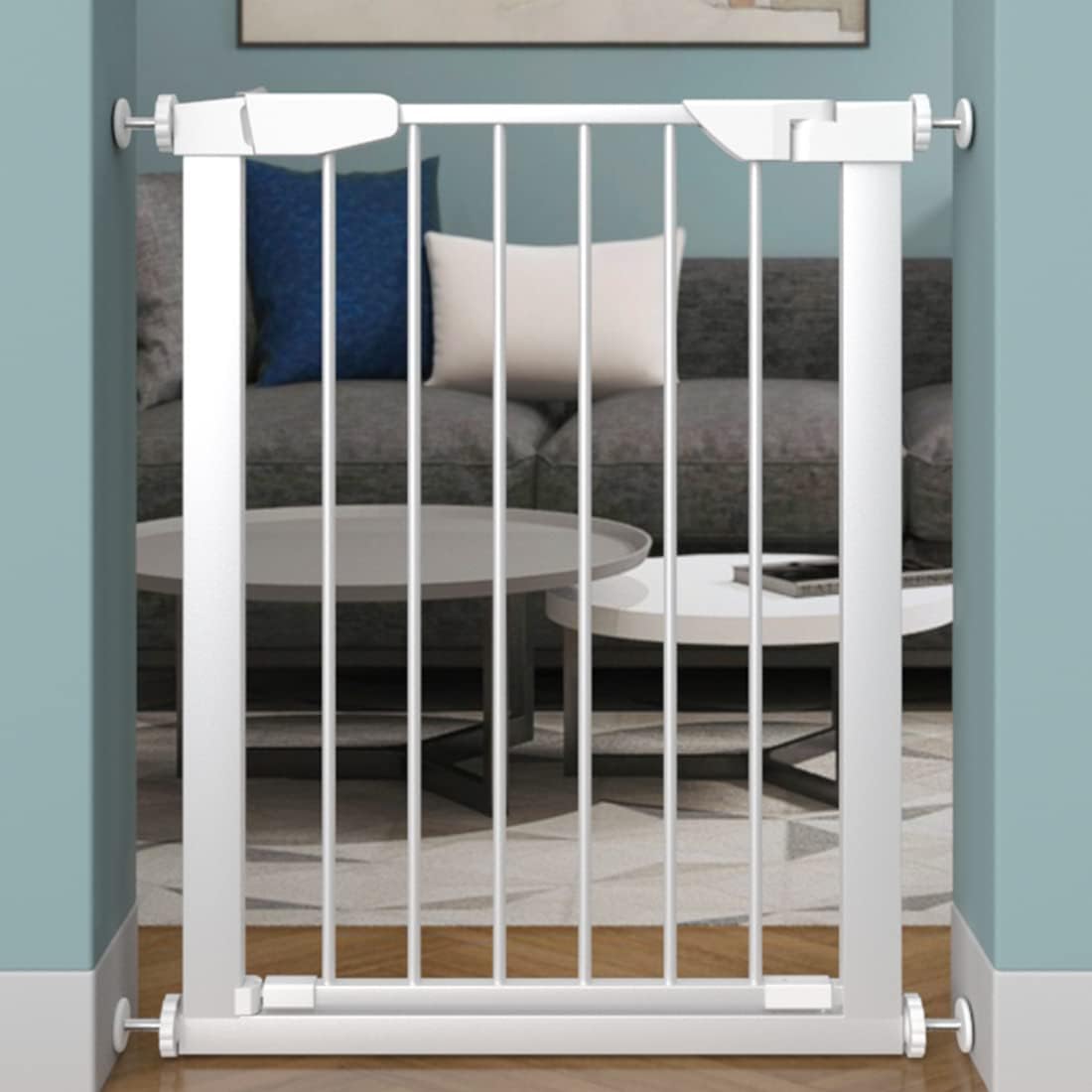 Fairy Baby Narrow Baby Gate for Doorway Stair 22.8"-25.5" Wide Pressure Mounted Pet Gate Walk Thru Child Safety Gate White