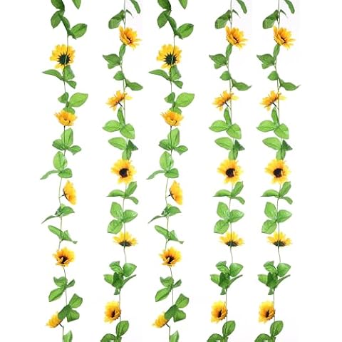 UUPP 2Pcs 7.8FT Artificial Sunflowers Garland Silk Fake Flower Ivy Vines Sunflower Decor for Home Garden Wedding Party Arch Cover