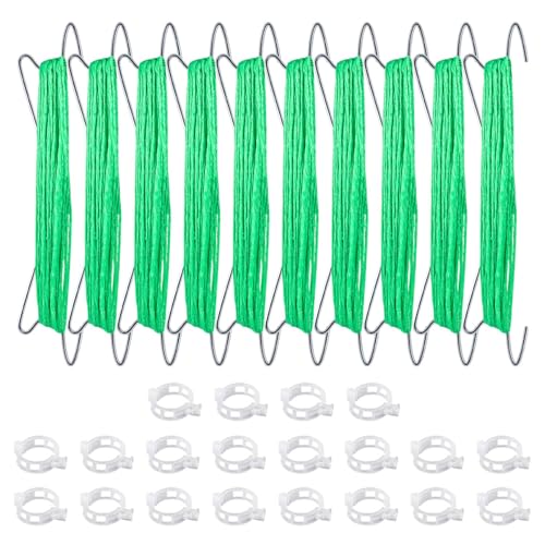 10 Stück Tomatenhaken Set Doppelte Tomaten Garden Tomato Hooks Tomatenstützhaken Pflanzen Tomatenhaken mit Schnur mit 20 Pflanzenclips und 10m Seil für Hängende Tomaten Gurken und Kletterpflanzen