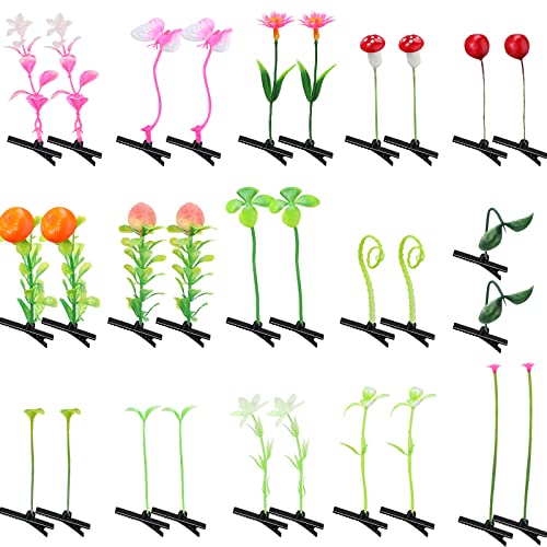 30 Pcs Bean Sprout Hair Clips Mixed Style Plant Hairpins Flower Plant Hair Clip Little Grass Barrette Butterfly Headwear Hair Accessories for Women Girl School Home Party Christmas (Plant Style)