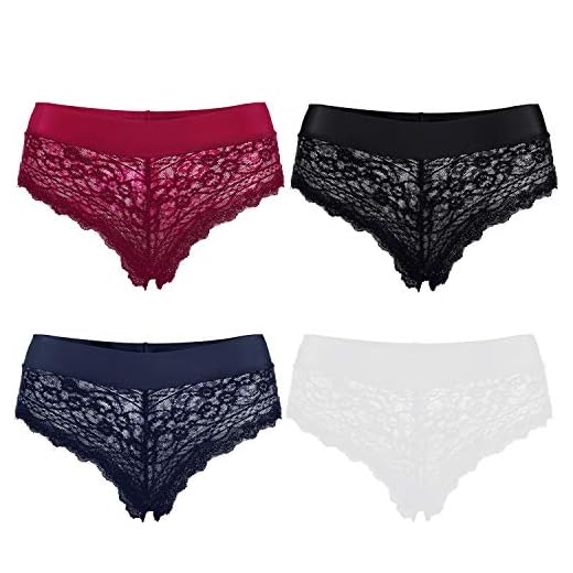 ZeWoo 4 Piezas Bragas Pantalones de Mujer sin Costuras Señoras Ropa Interior Secret Hug Sexy Low Rise Calzoncillos de Encaje Bikini Bragas (L)