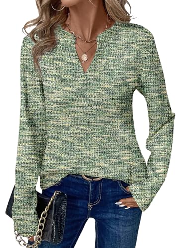 Image of Dokotoo Womens V Neck Long Sleeve Waffle Knit Tops Dressy Casual Sweater Fall Fashion 2026