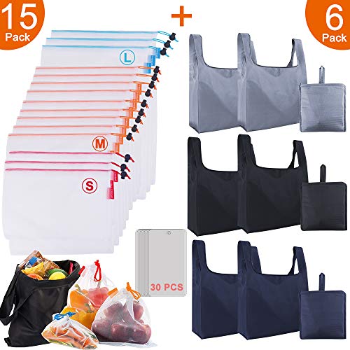 21 Pack Reusable Grocery Bags Mesh Produce Bags Set, Foldable Shopping Bags Grocery