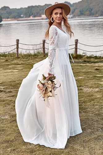 Women's Lace Beach Wedding Dresses for Bride Long Sleeve Country Bridal Dress Bohemian Wedding Gown with Train3